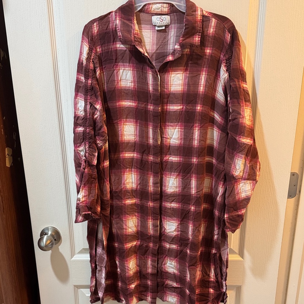 SO Women's Plaid Button Down Shirt - Red and Pink